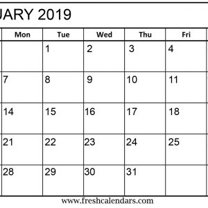 January 2019 Calendar Printable Templates