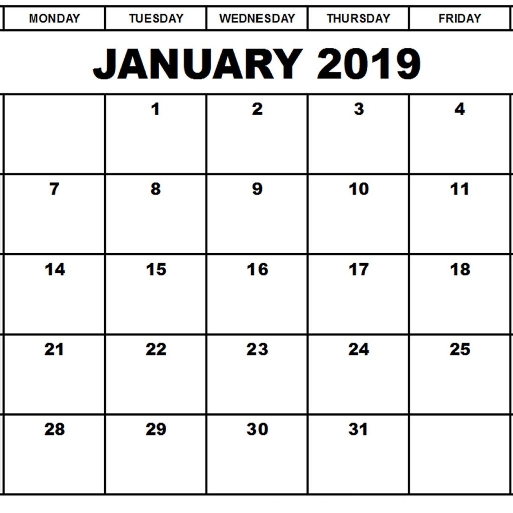 January 2019 Calendar Printable With Holidays Printable Calendar