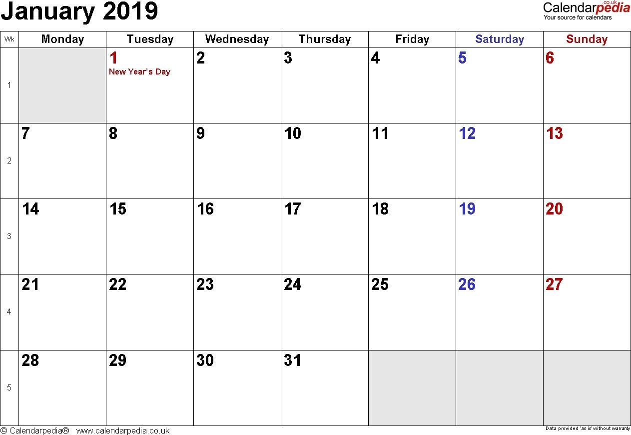 January 2019 Calendar Singapore January 2019 Calendar Printable 