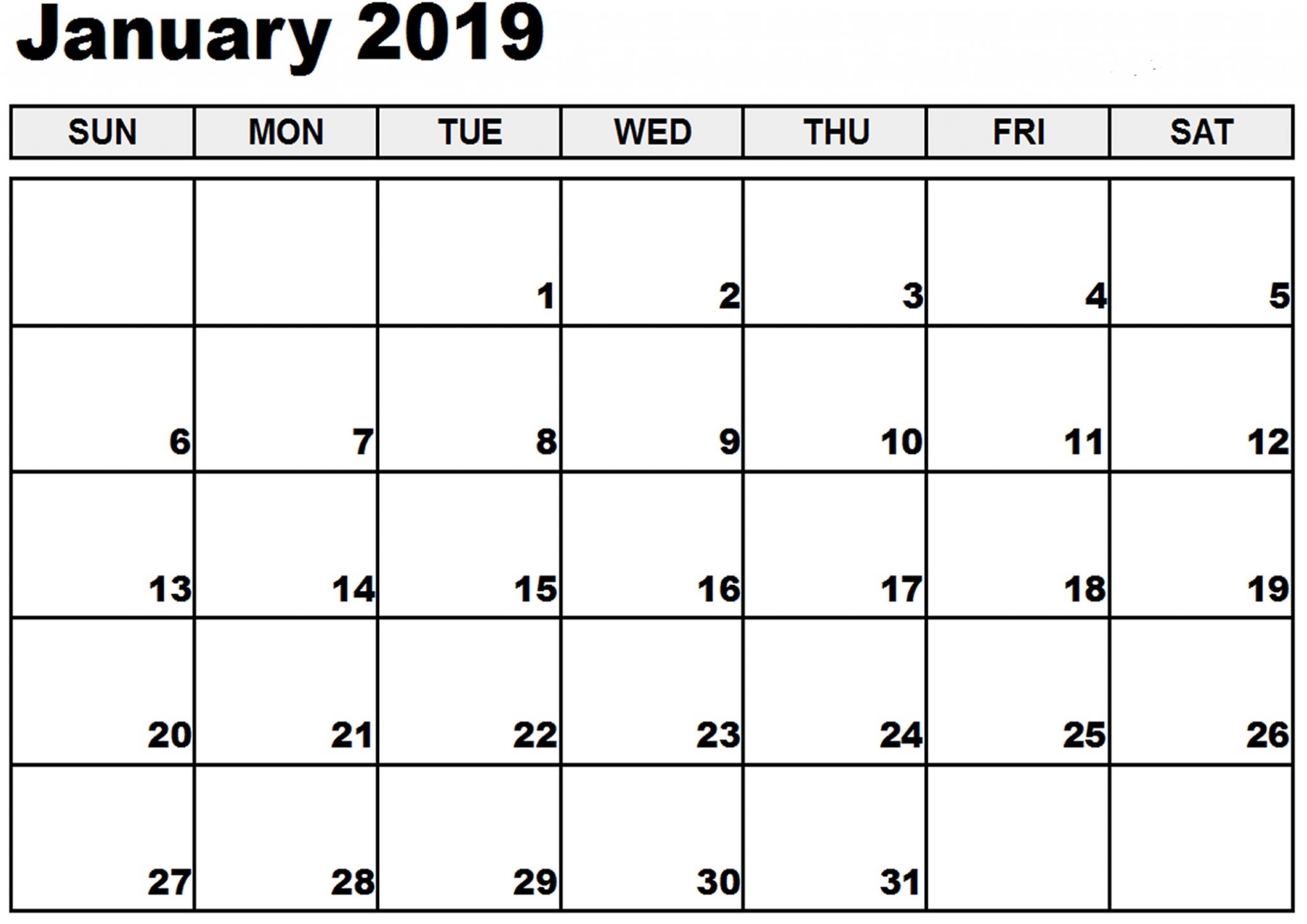 January 2019 Calendar South Africa 