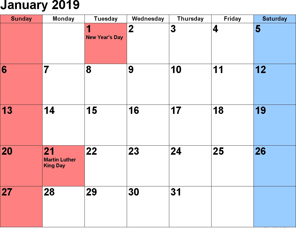 January 2019 Calendar With Australia Holidays January 2019 