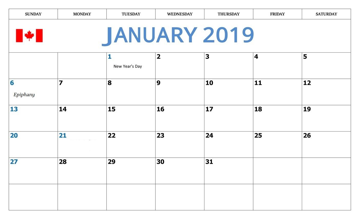 January 2019 Calendar With Canada Holidays Monthly Calendar 