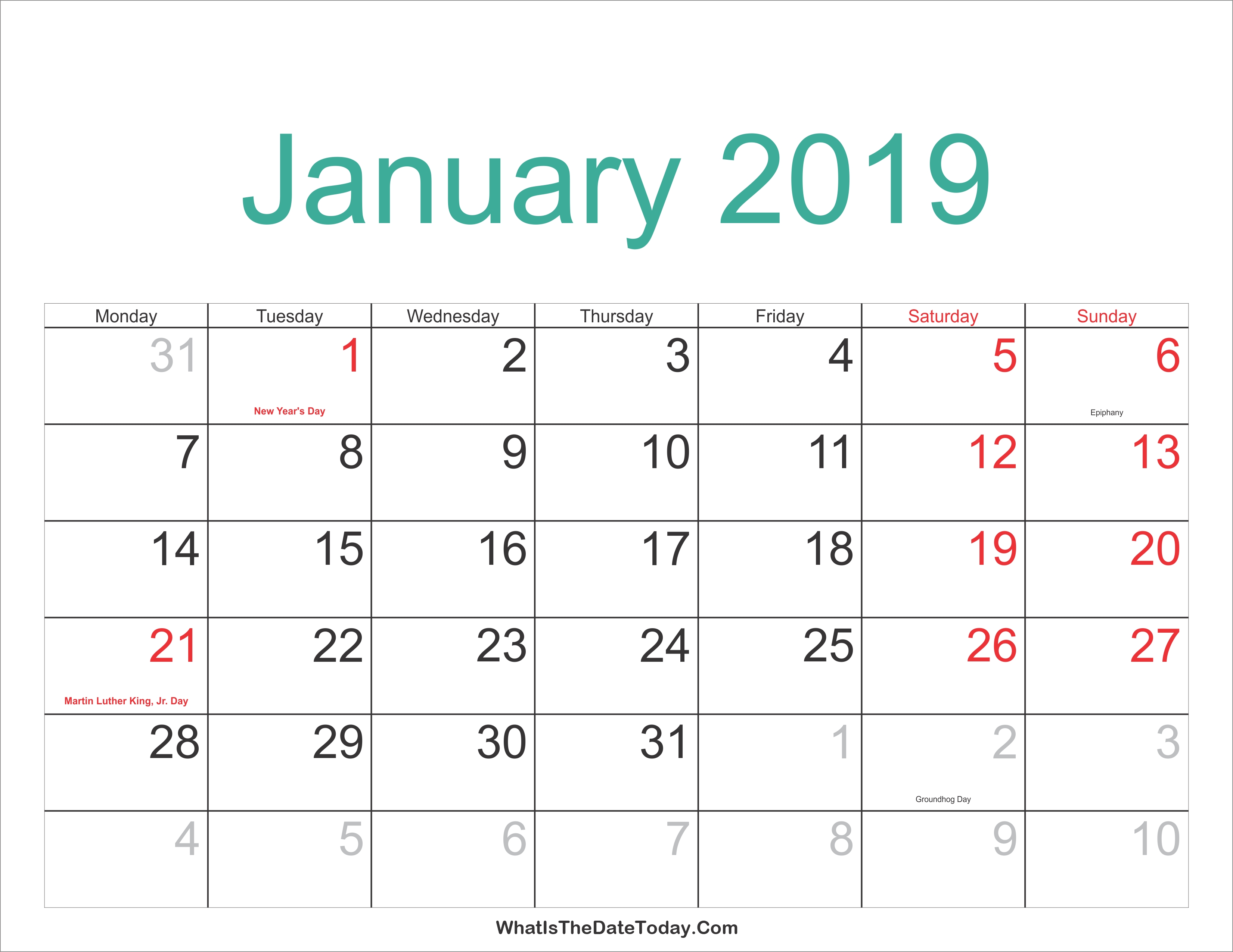 January 2019 Calendar With Holidays 25 Best January 2019 Calendar 