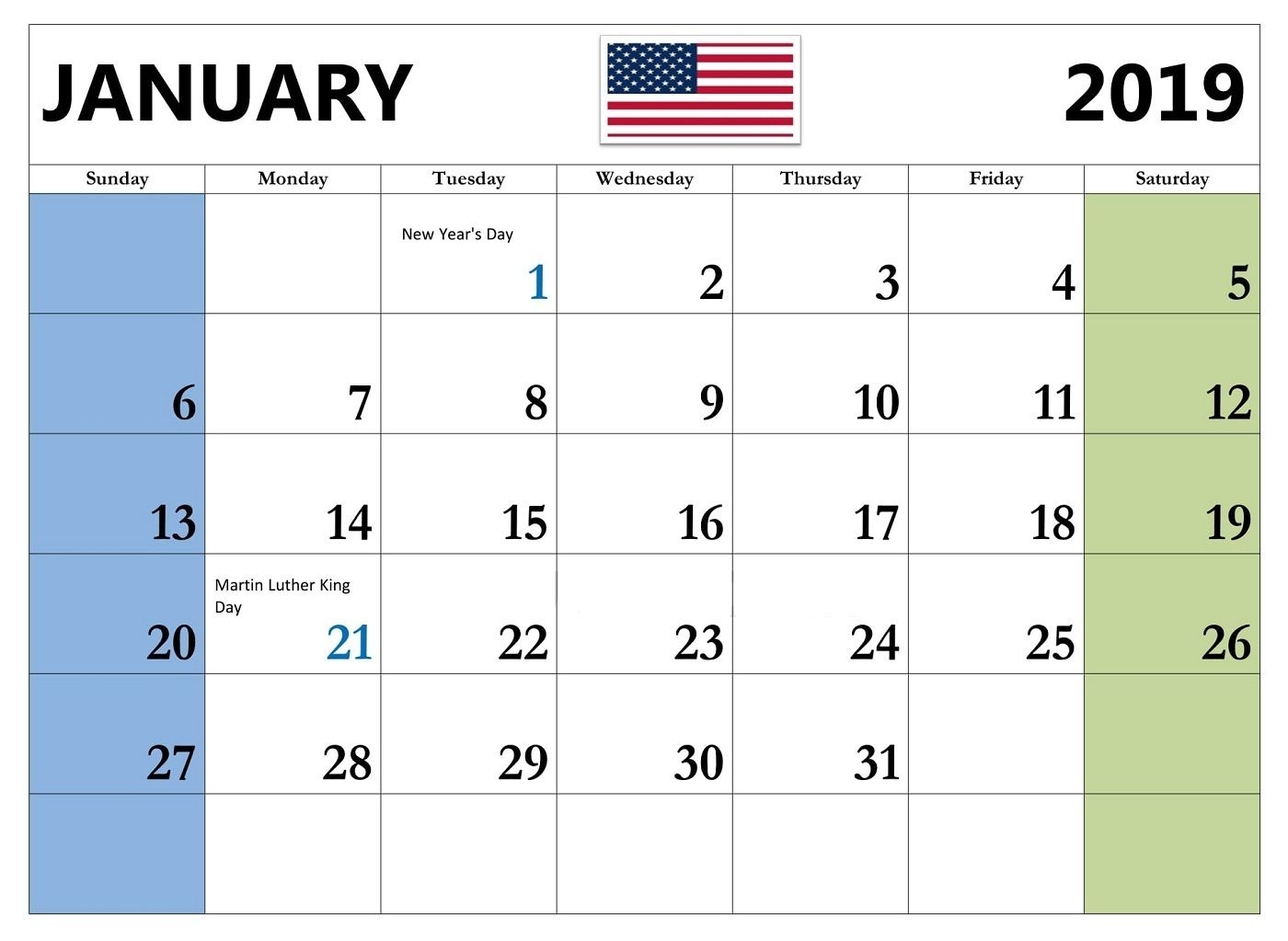 January 2019 Calendar With Holidays Us January2019 January