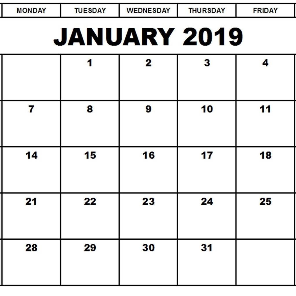 January 2019 Calendar Word Printable Calendar Calendar2019