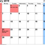 January 2019 Calendars For Word Excel Pdf