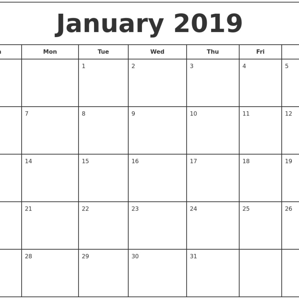 January 2019 Print Free Calendar