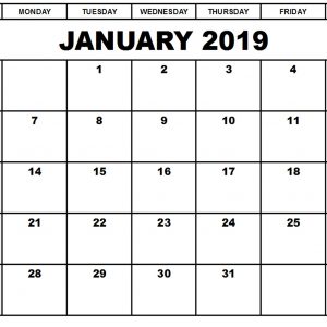 January 2019 Printable Calendar Template Pdf Excel Word January