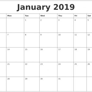 January 2019 Word Calendar