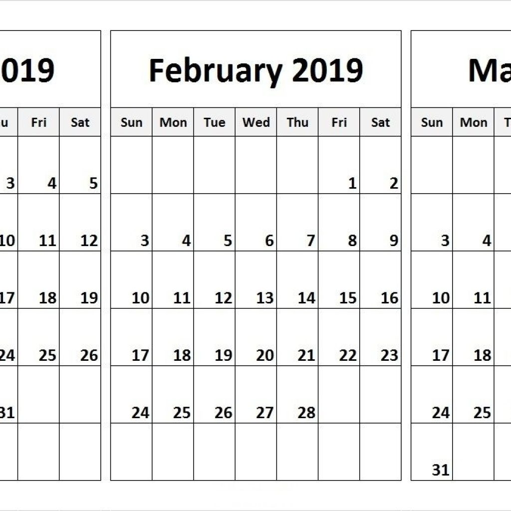 January February March 2019 Calendar In Pdf Word Excel Printable