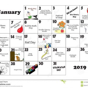 January Unusual Holidays And Quirky Events 2019 Stock Illustration