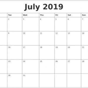 July 2019 Free Calendars To Print