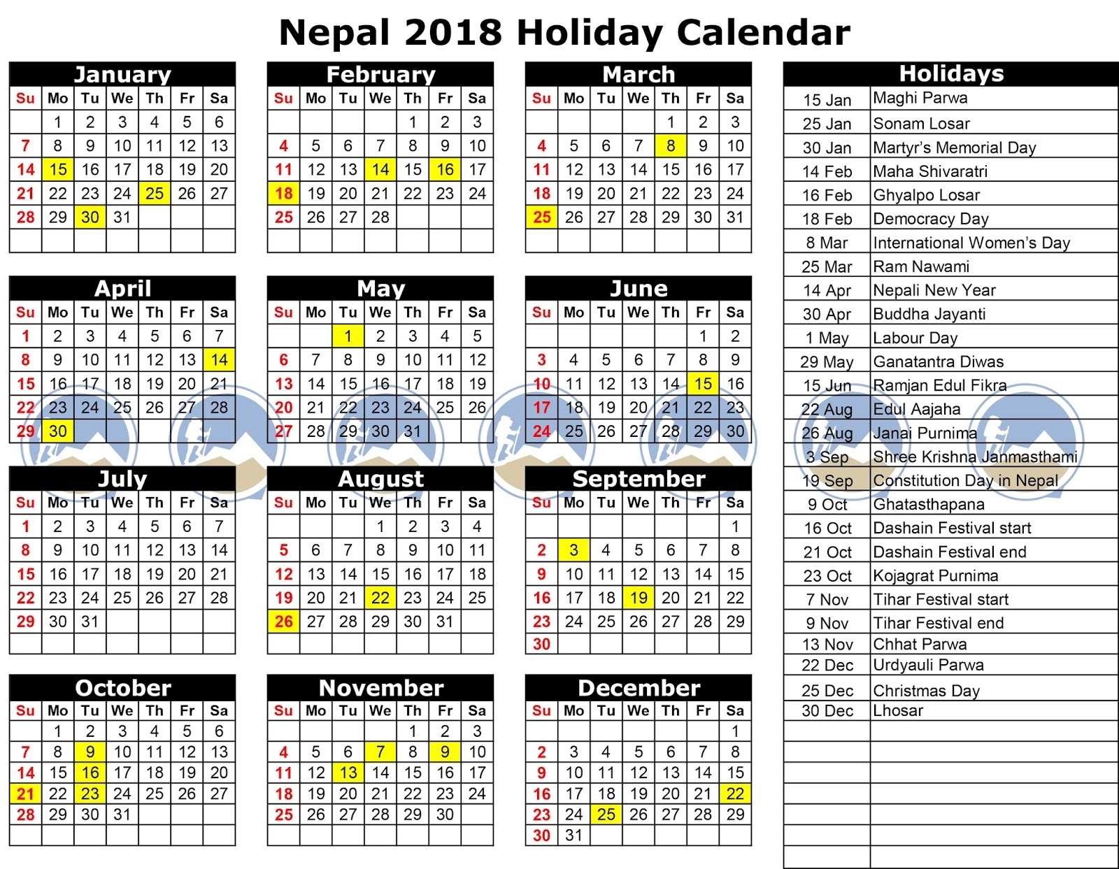 List Of Public Holidays In Nepal 20752018 2019 Trekking Buzz