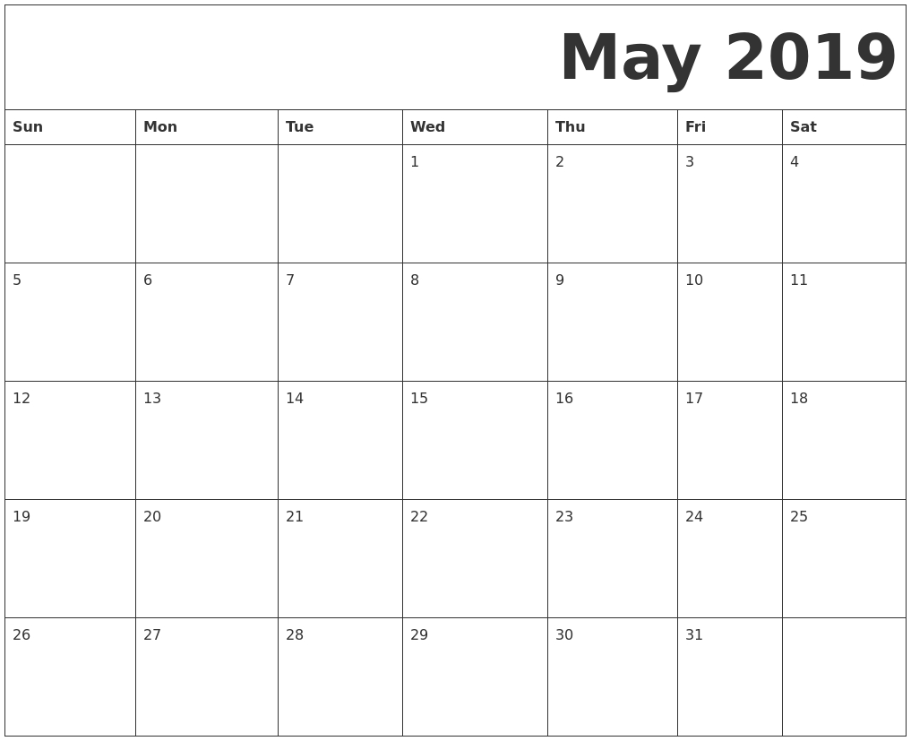 May 2019 Free Printable Calendar 