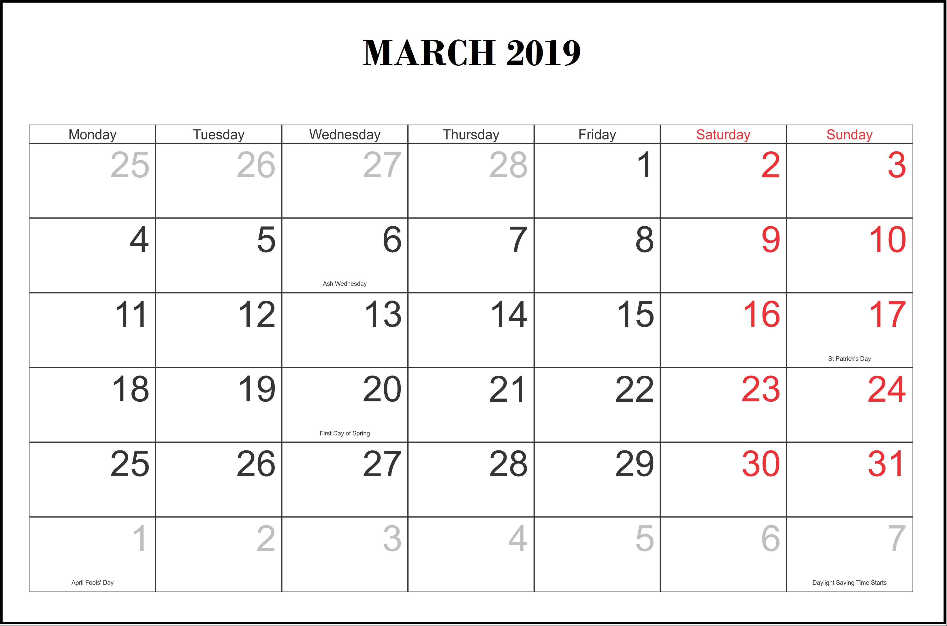 Monthly 2019 Calendar Templates March Monthly Calendar Templates 