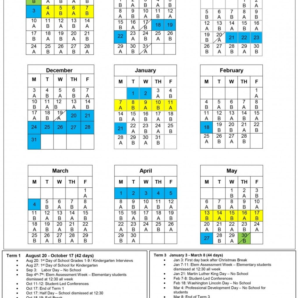 Mountainville Academy Yearly Calendar