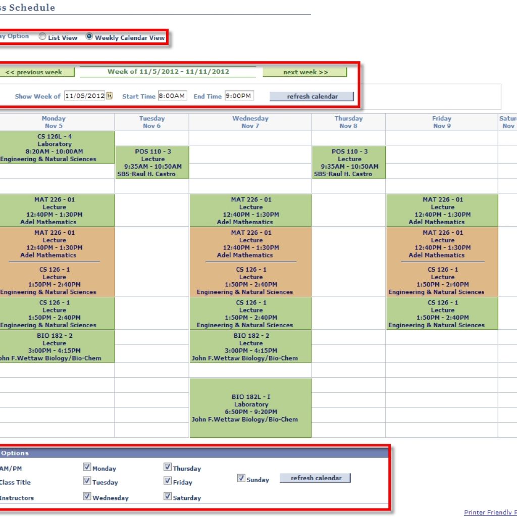 Nau Its View My Schedule In Weekly Calendar View