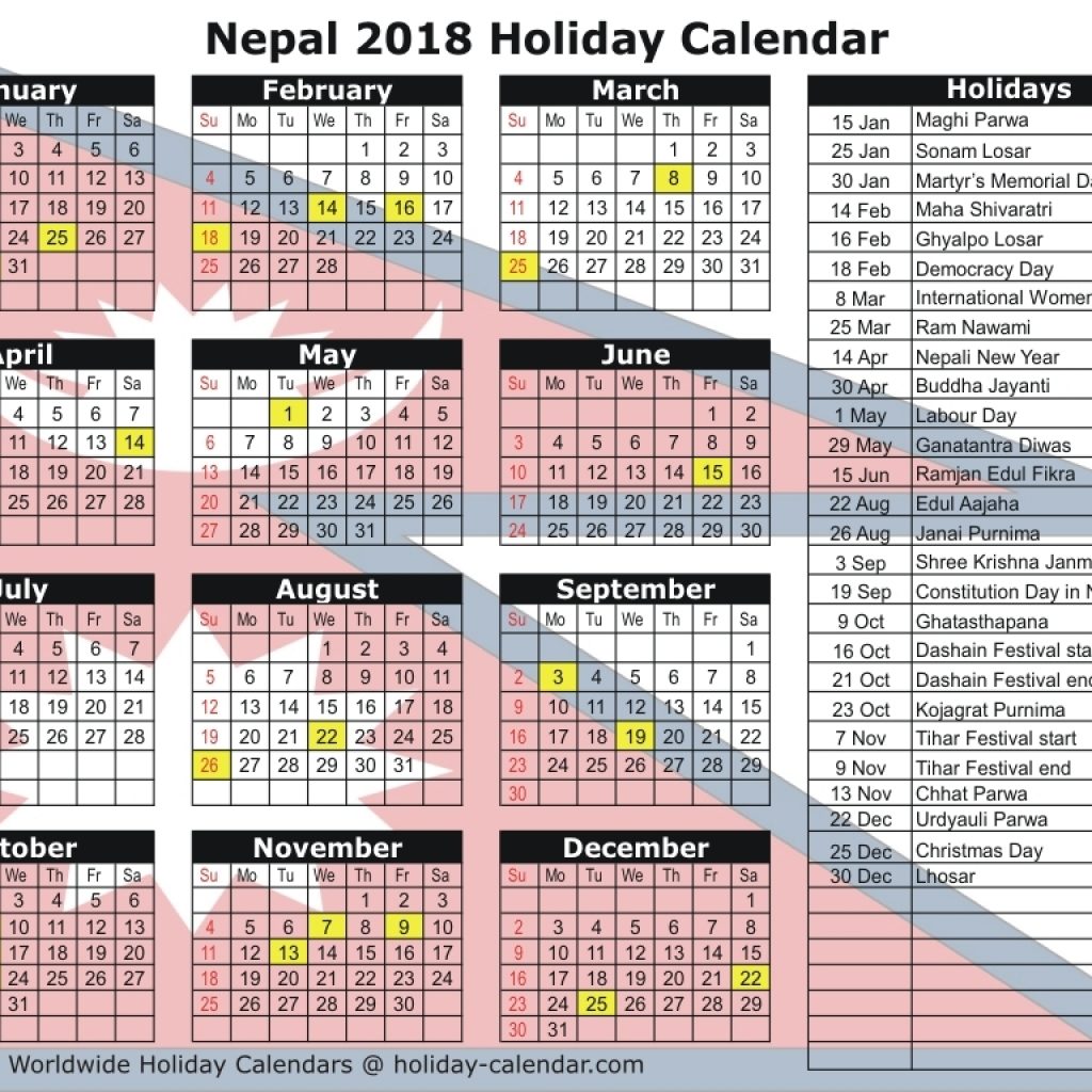 Nepal 2018 2019 Holiday Calendar