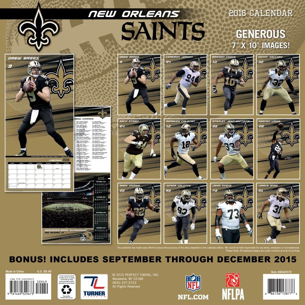 New Orleans Saints 2016 Mini Wall Calendar 9781469329673 