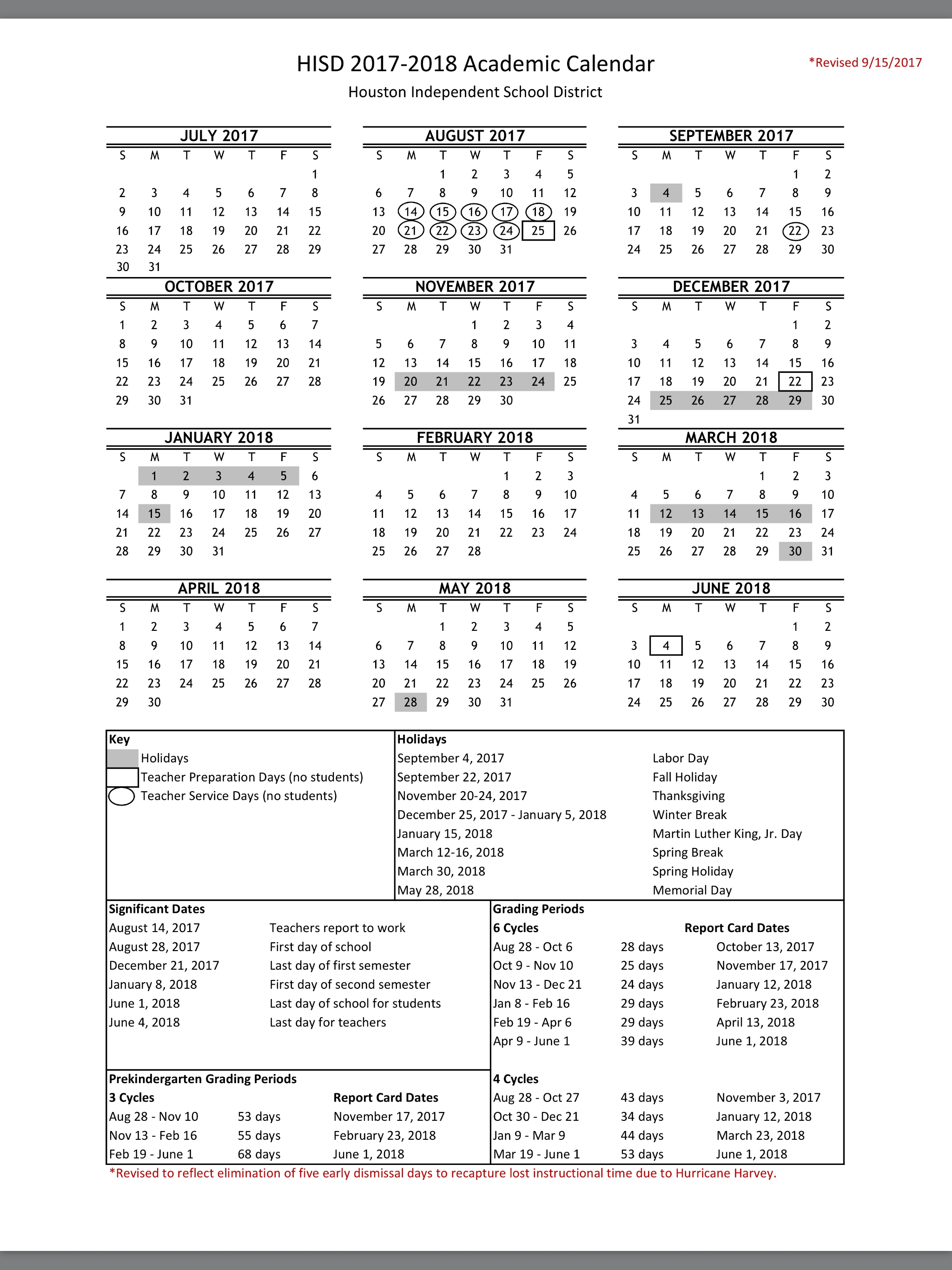 No More Early Dismissal Days Heres The New Hisd 2017 18 Calendar 