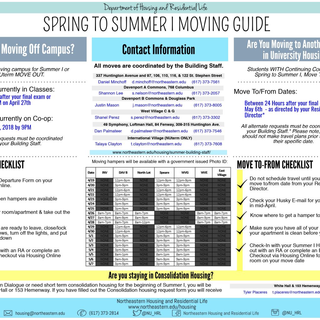 Northeastern University Housing Move Inout Spring