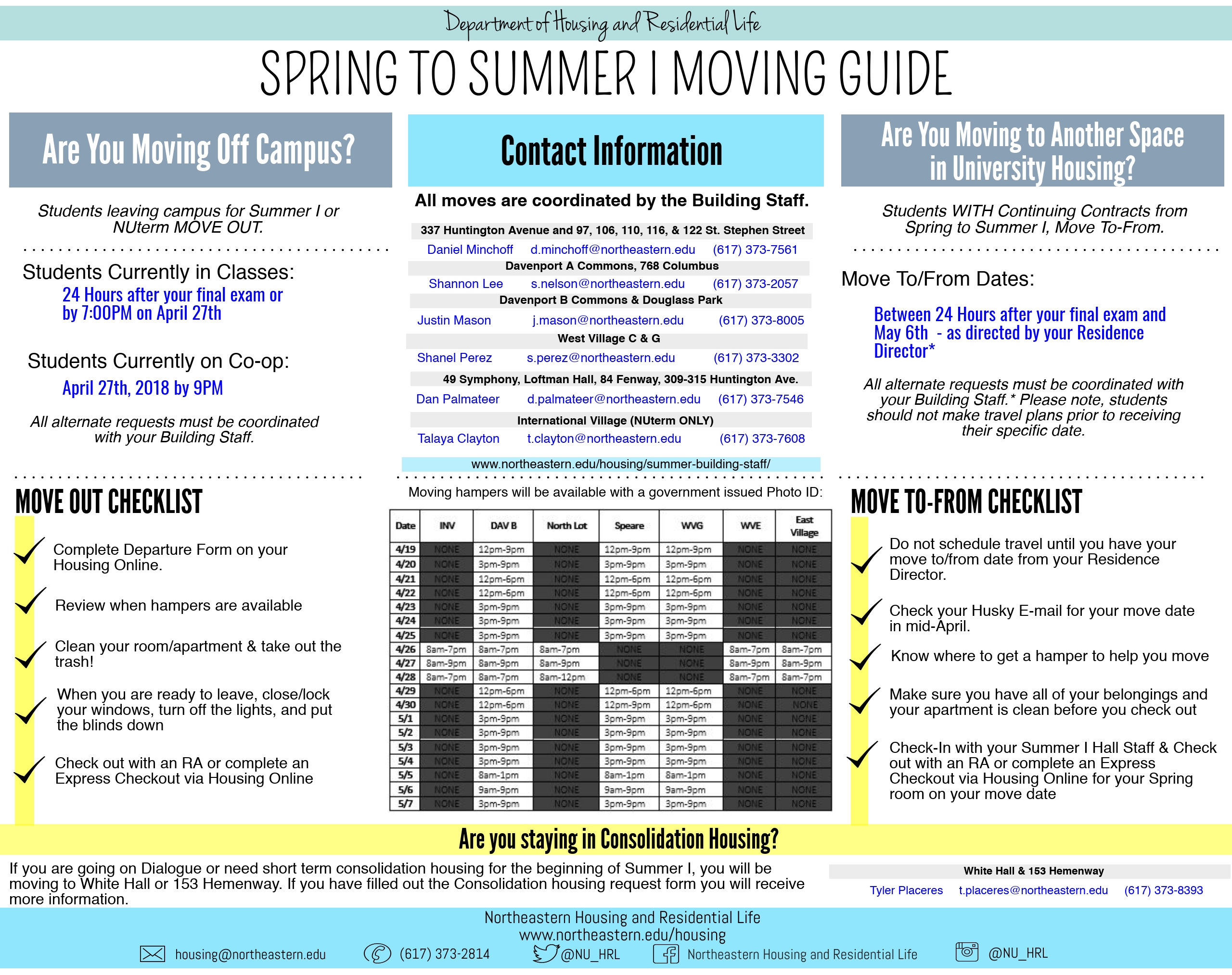 Northeastern University Housing Move Inout Spring