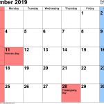 November 2019 Calendars For Word Excel Pdf