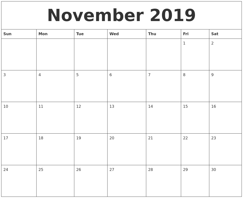 November 2019 Cute Printable Calendar