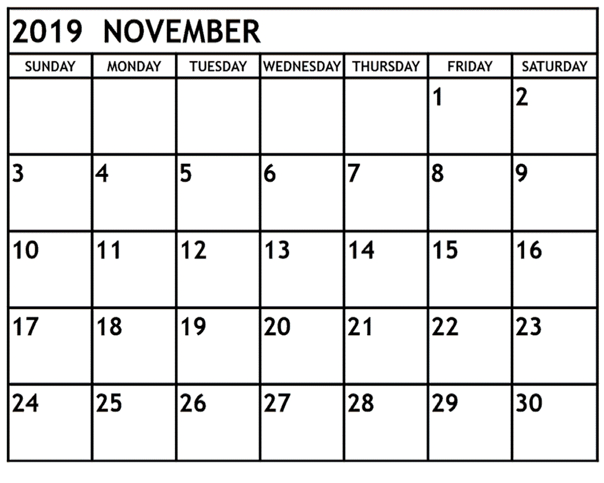 November 2019 Printable Holiday Calendar Free November 2018 Calendar 