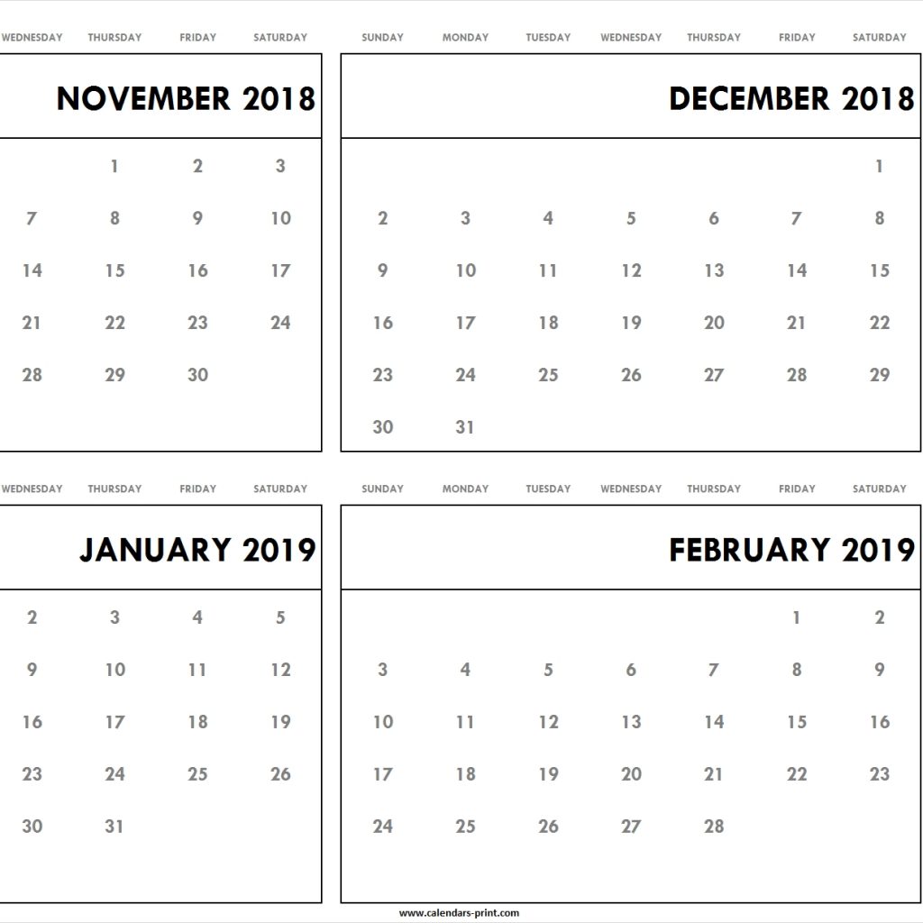 November To December 2018 January To February 2019 Calendar