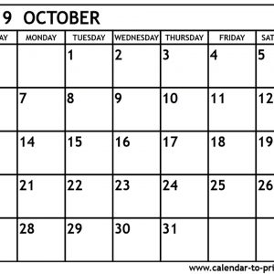 October 2019 Calendar Printable