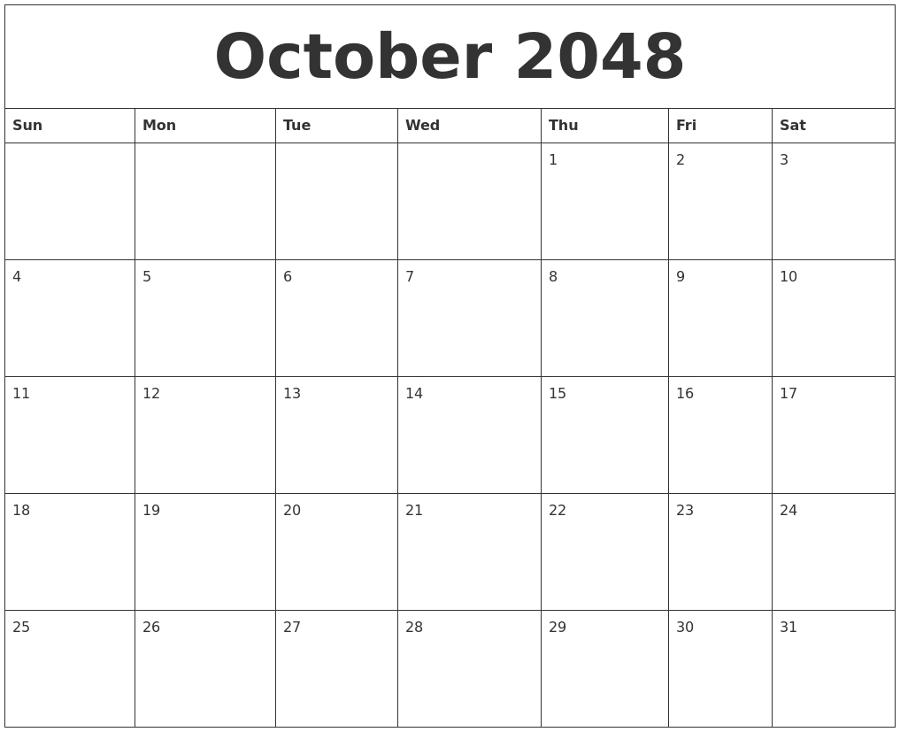 October 2048 Print Online Calendar 