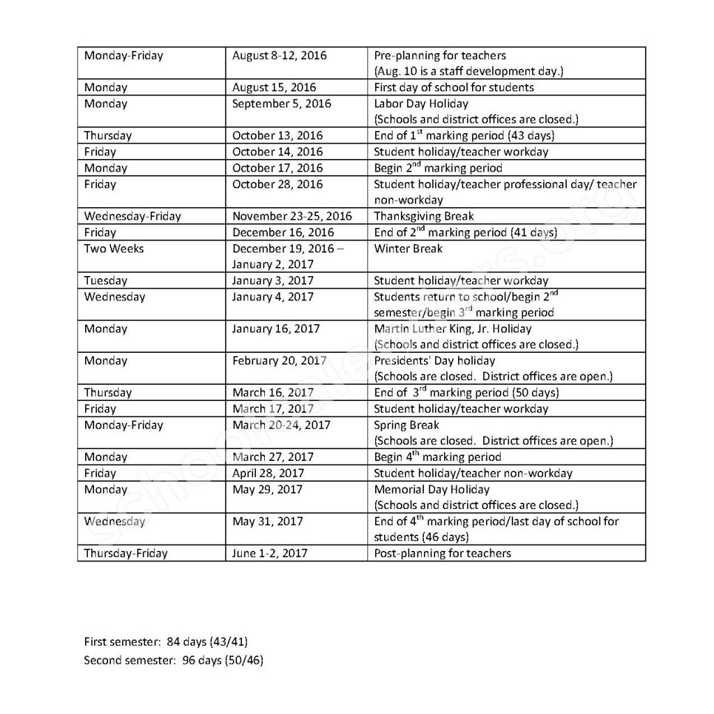 Orange County Public School Calendar 2017 2018 Bazga