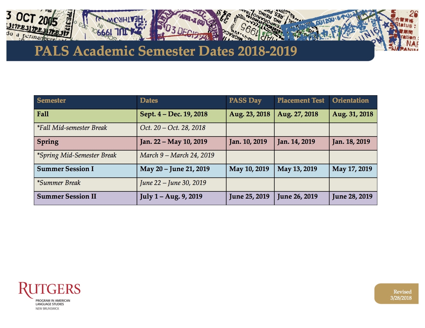 Pals Academic Calendar 