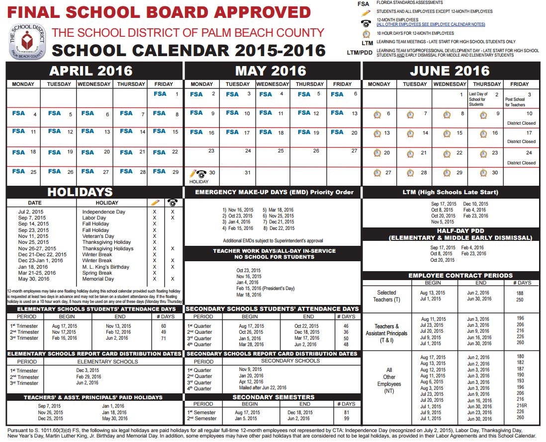 Parents Get Your Palm Beach County School Calendar For 2015 2016