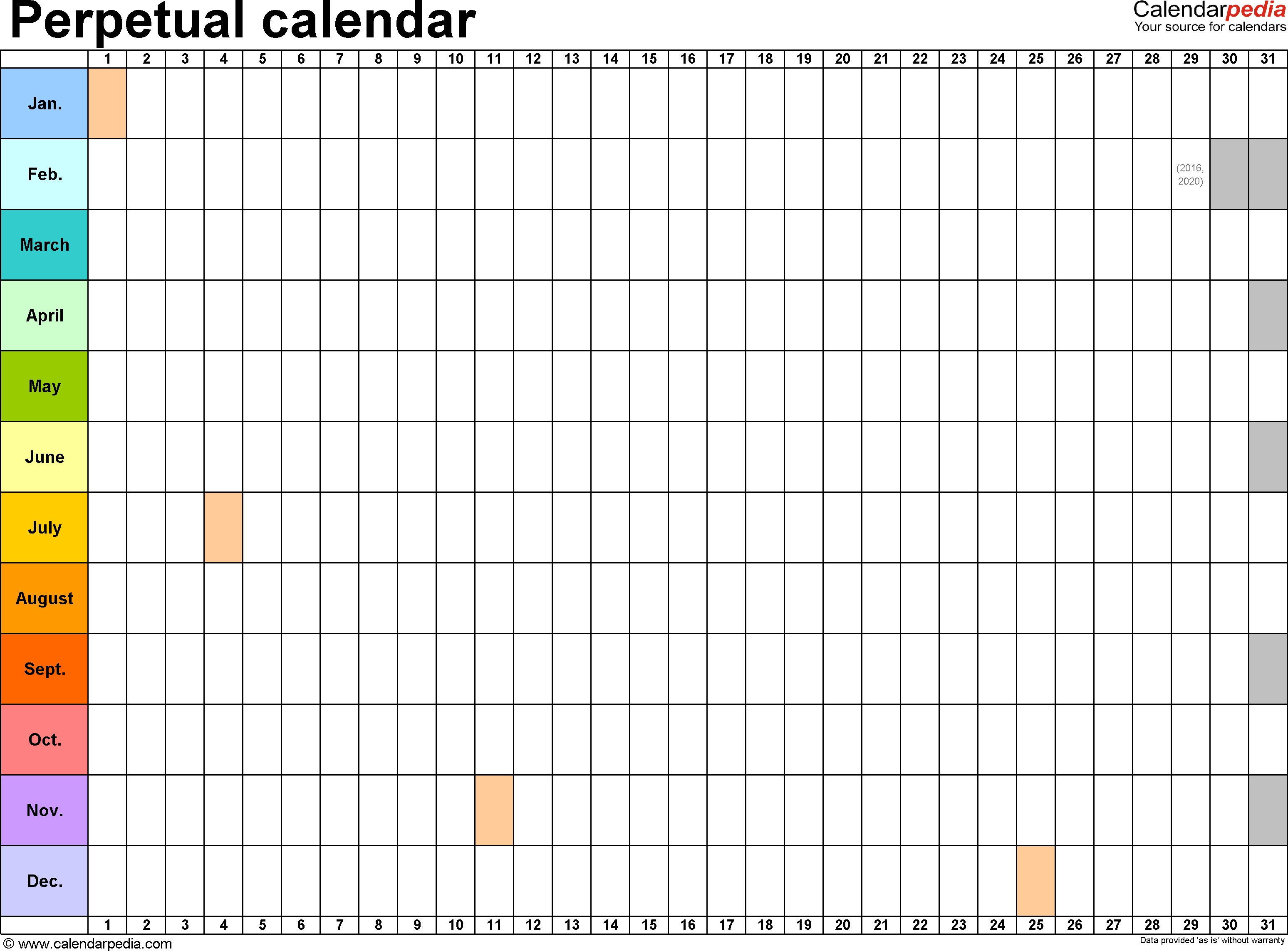 Perpetual Calendars 7 Free Printable Pdf Templates