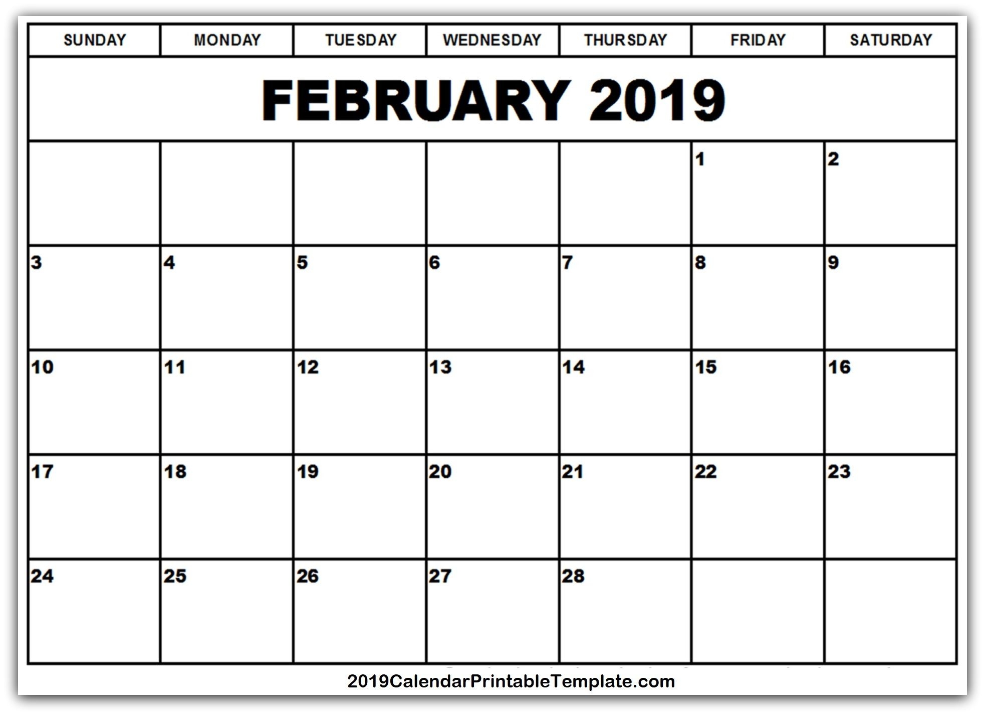 Pin 2019calendarprintabletemplate On February 2019 Calendar In