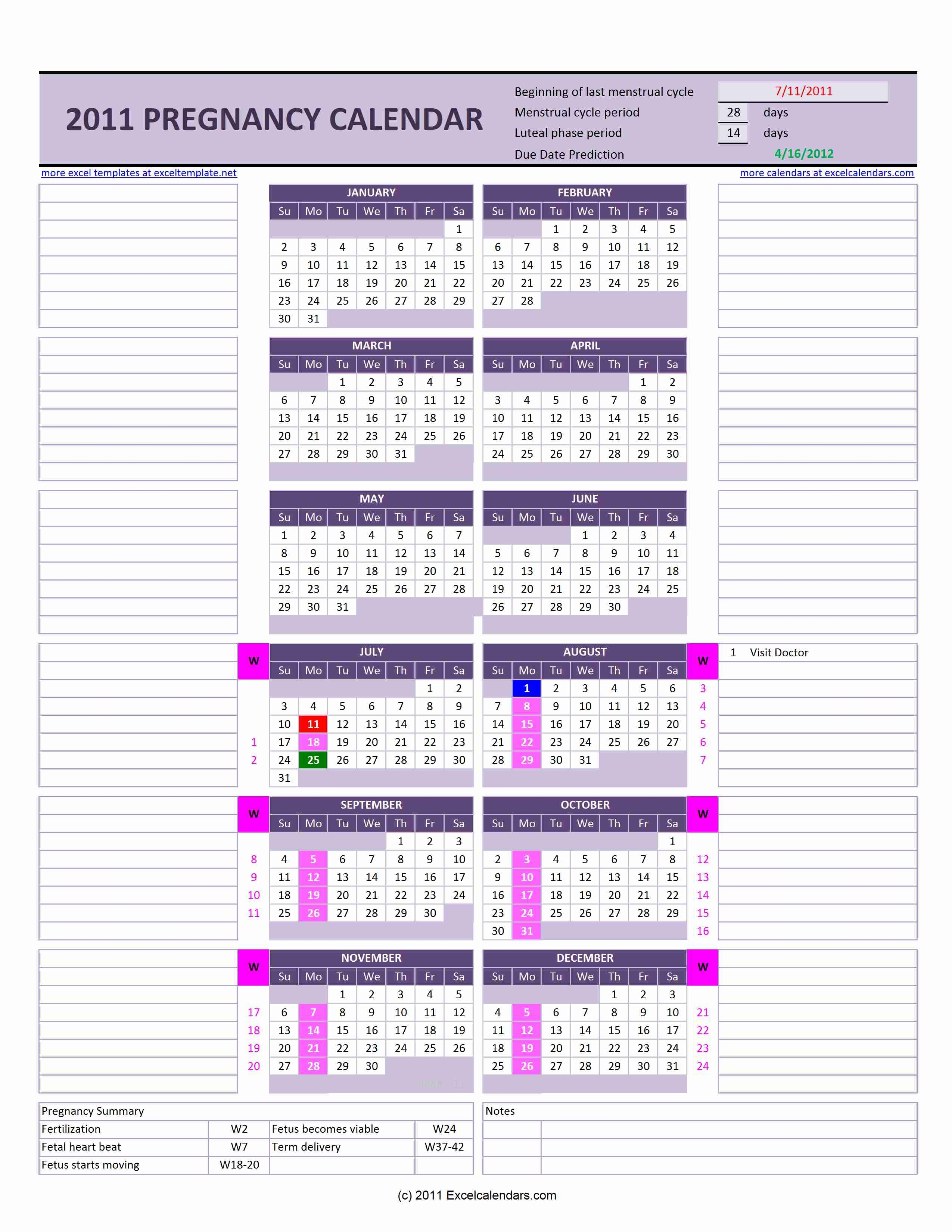 Pregnancy Calendar Excel Calendars 