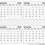 Print Four Month September October November December 2019 Calendar