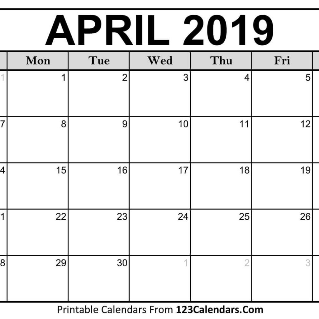 Printable April 2019 Calendar Templates 123calendars