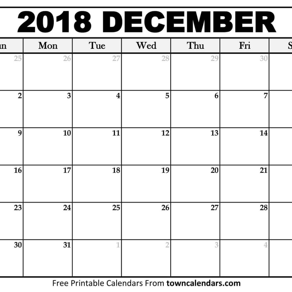 Printable December 2018 Calendar Towncalendars