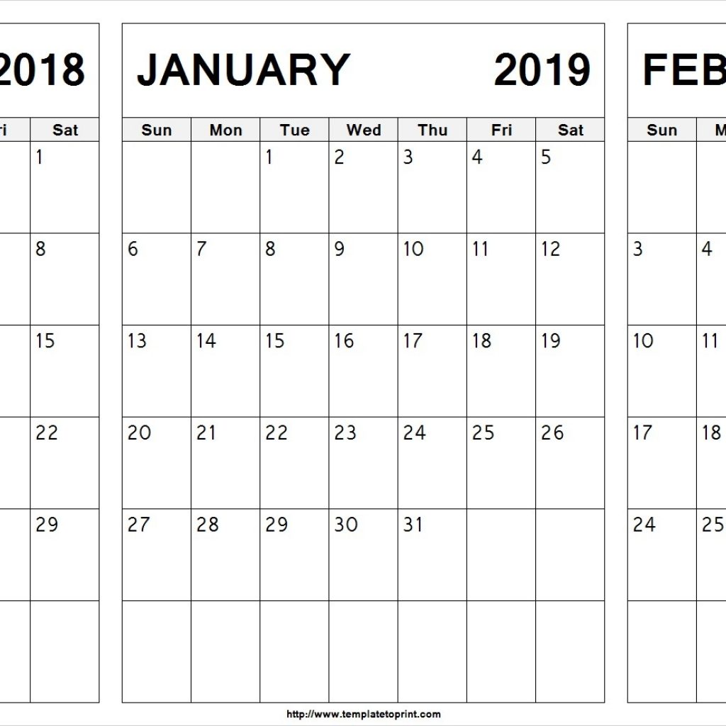 Printable December 2018 January February 2019 Calendar October