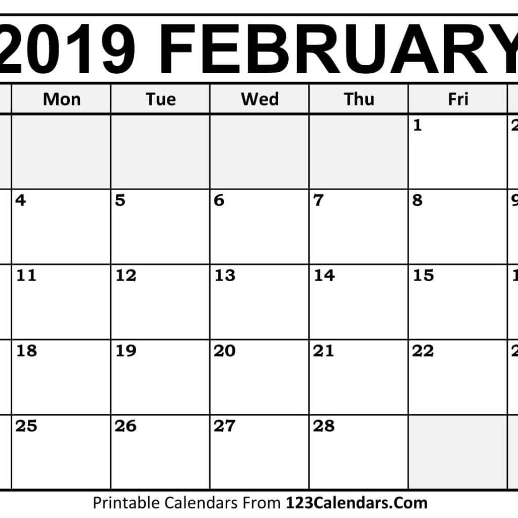 Printable February 2019 Calendar Templates 123calendars