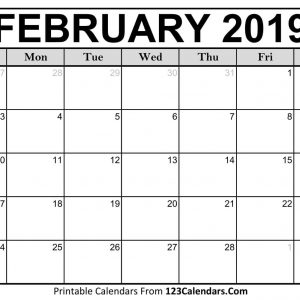 Printable February 2019 Calendar Templates 123calendars