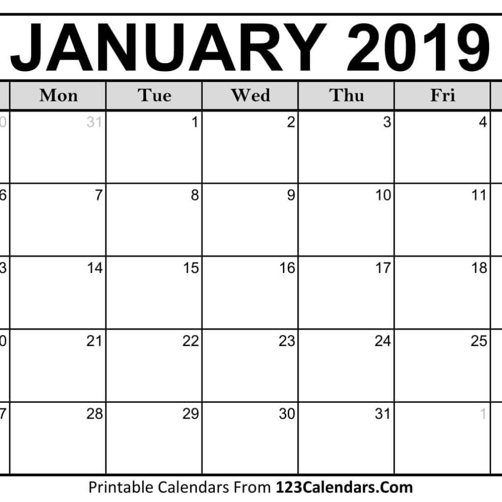 Printable January 2019 Calendar Templates 123calendars