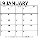 Printable January 2019 Calendar Towncalendars