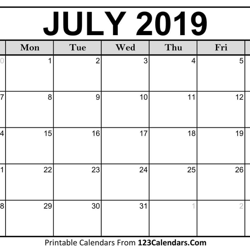 Printable July 2019 Calendar Templates 123calendars