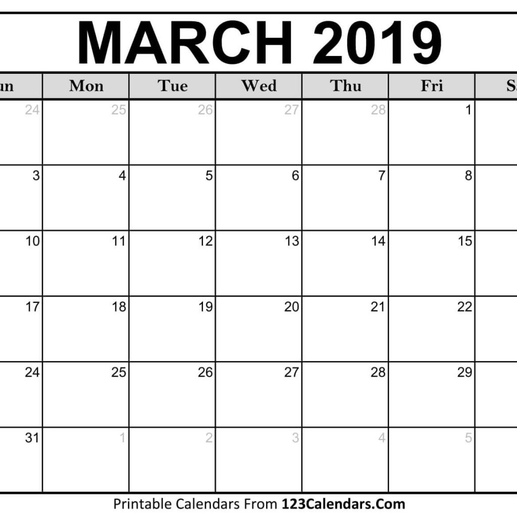 Printable March 2019 Calendar Templates 123calendars