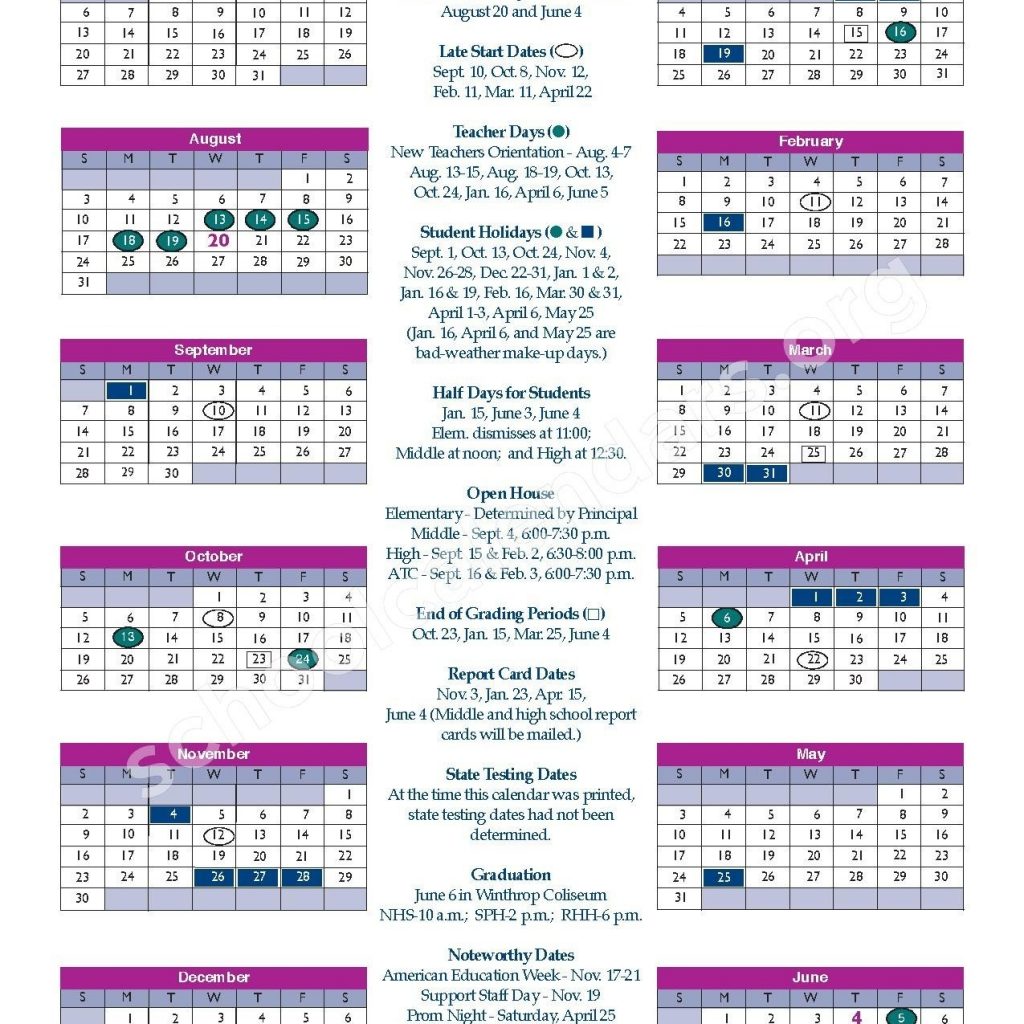 Rock Hill School District 3 Calendar 2018 Calendar Template