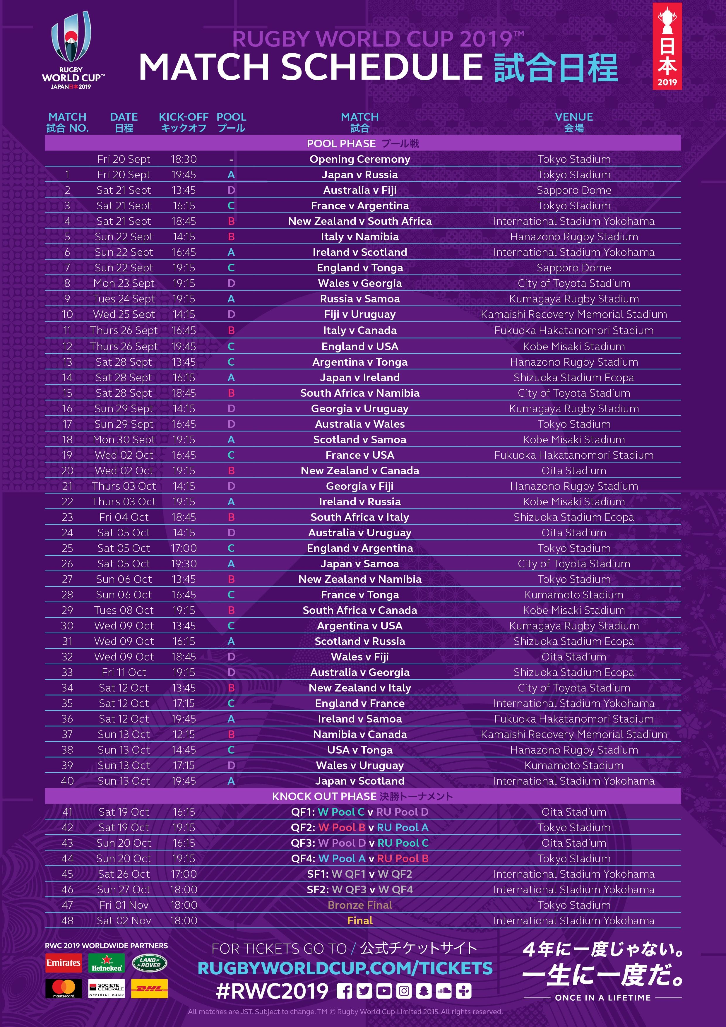 Rwc 2019 Match Schedule